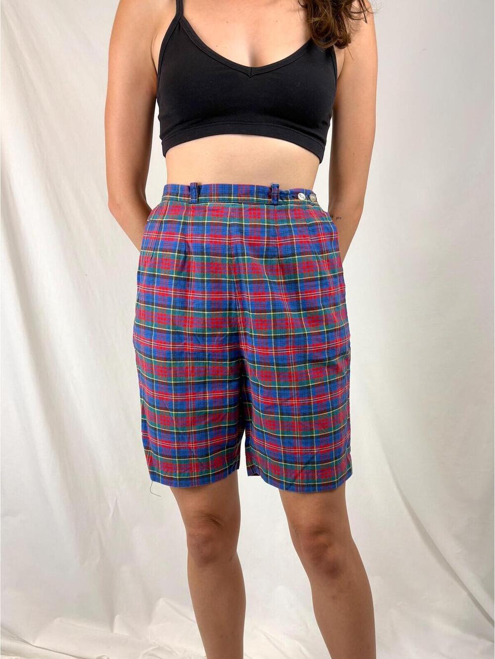 Vintage 60s Mod Colorful Plaid Bermuda Shorts Small 26"